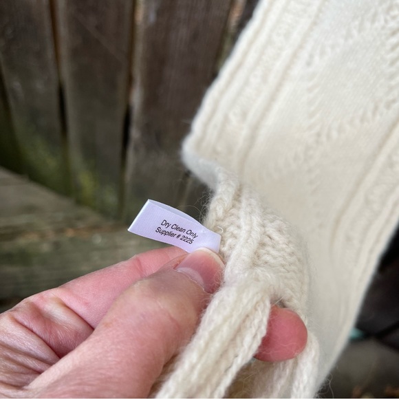 Wool & Angora Blend Cable Knit Fringed Scarf In Cream With Sequins Accents - Picture 7 of 14